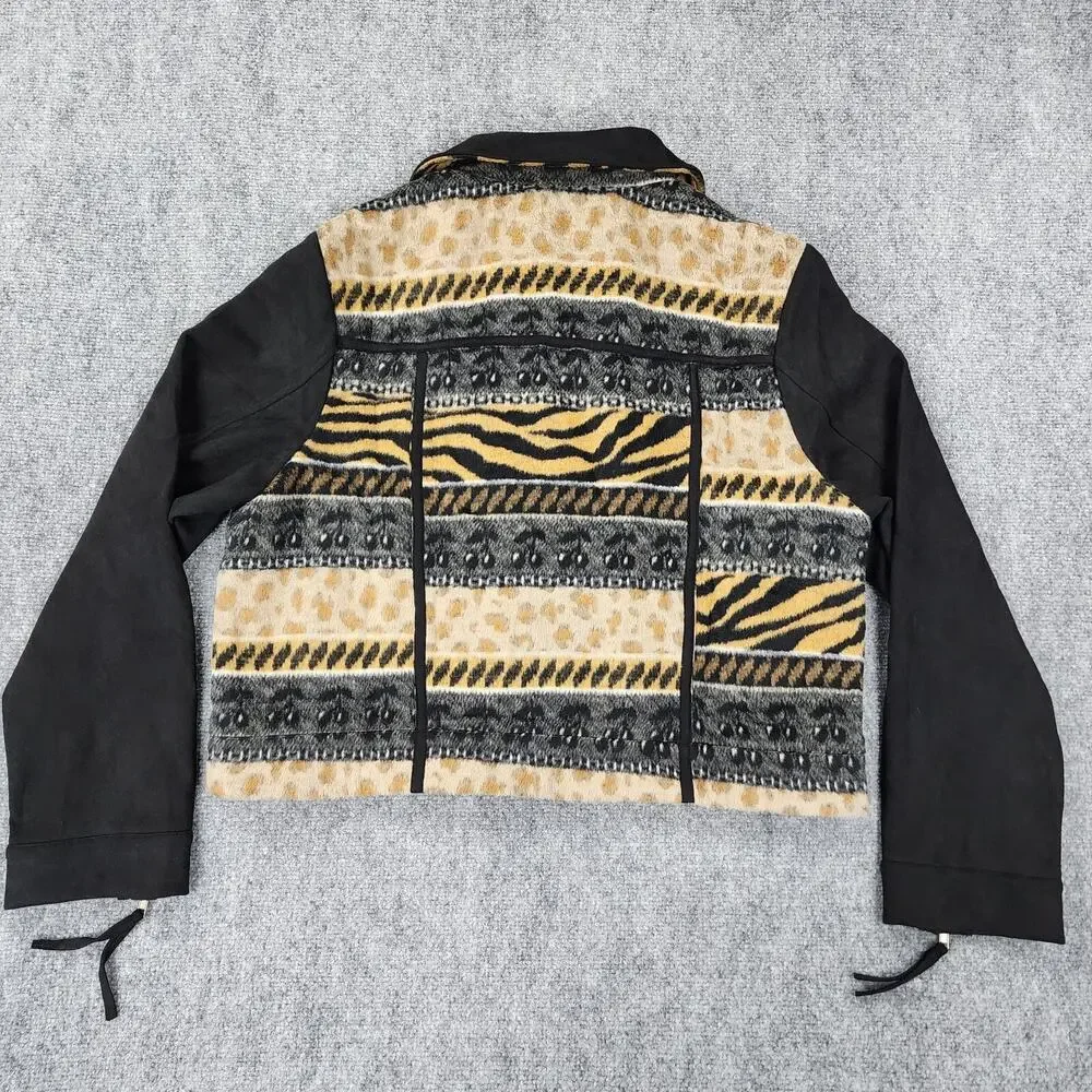 Oli Hali Jacket Womens Large Animal Print Moto Zip Biker Boho Aztec Southwestern - Picture 3 of 16